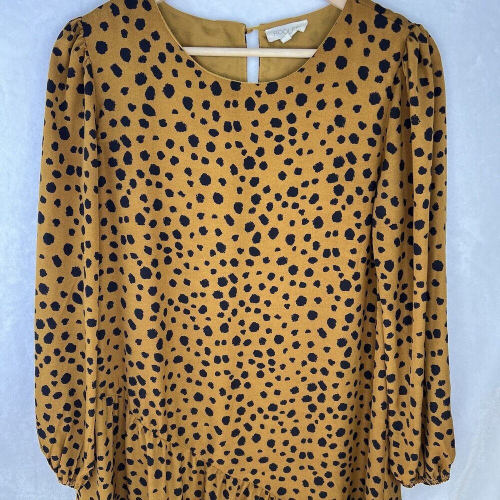 Roulee Oversized Balloon‎ Sleeve Orange Black Dots MIDI Tiered Dress Small** - Picture 6 of 15